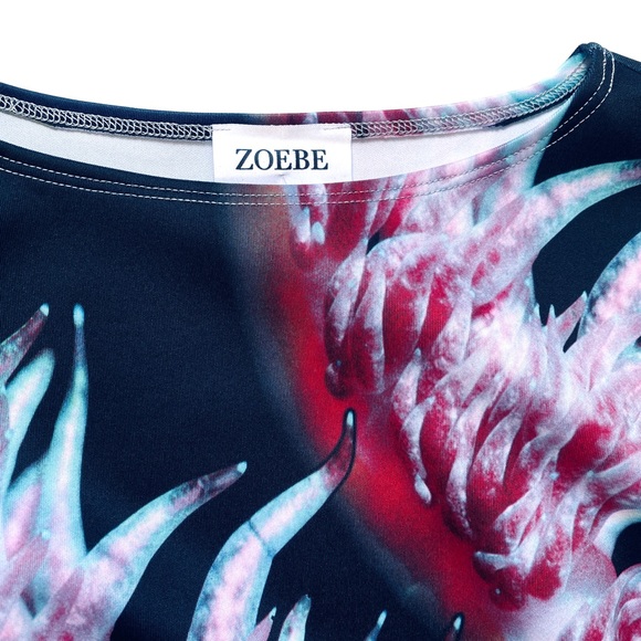 Oceania Nudibranch black and red printed asymmetric dress - Picture 3 of 7